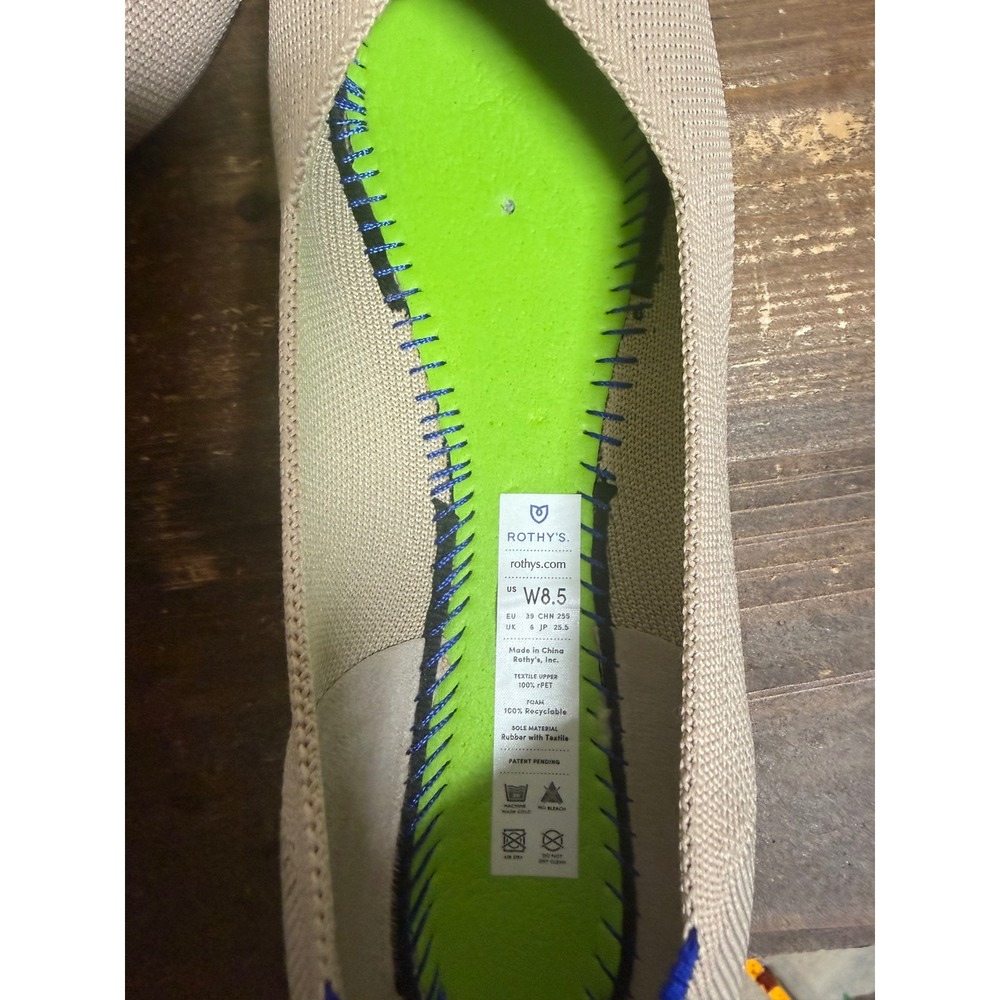 Rothys The Point Sand Beige Knit Pointed Toe Ballet Flats Tortoise Sole W8.5 - Picture 7 of 7
